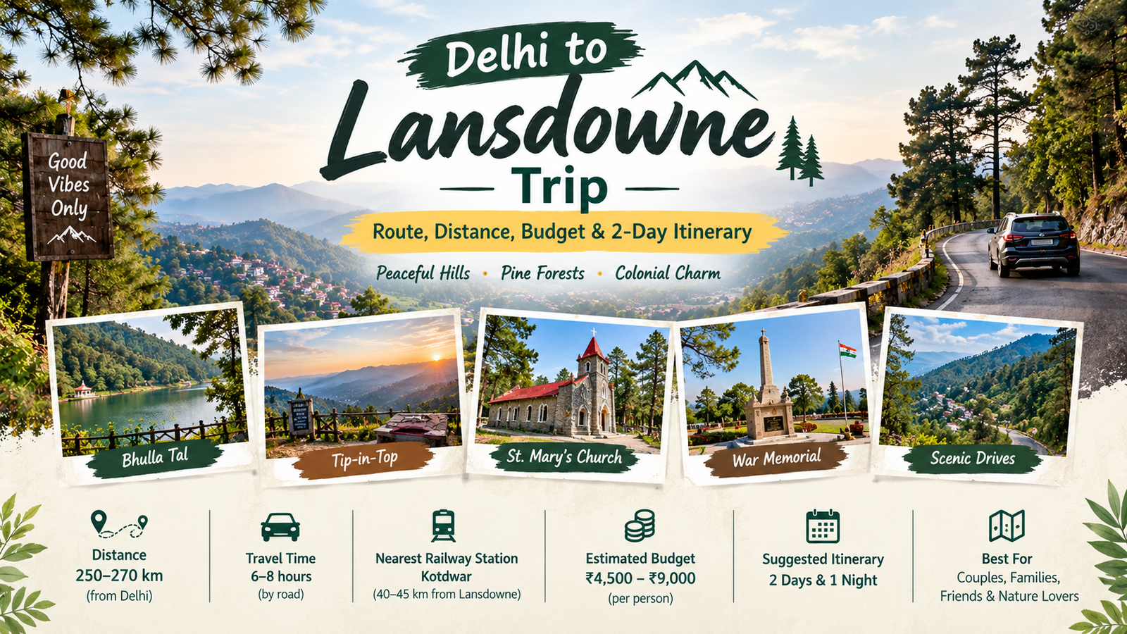 Delhi to Lansdowne Trip: Route, Distance & 2-Day Itinerary
